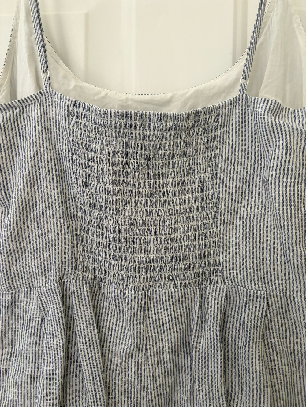 Quince European Linen Scoop Neck Midi Dress Pockets Blue Pinstripe Women's S - Picture 5 of 9
